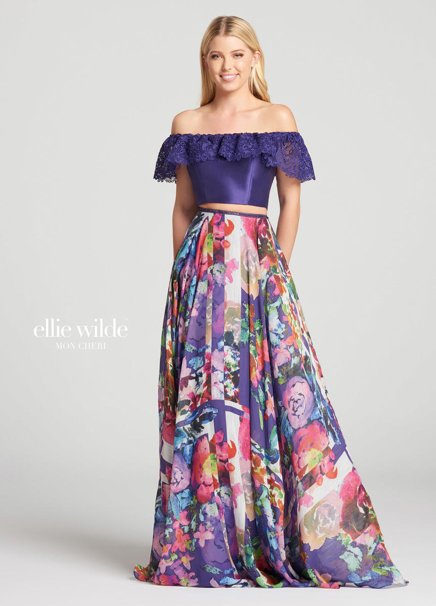 Ellie Wilde for Mon Cheri EW118105 Floral Chiffon 2pc Gown: French Novelty