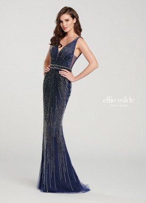 Ellie Wilde EW119017 Sparkling V Back Prom Dress