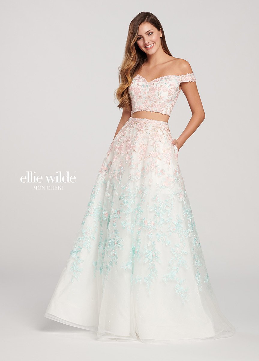 sequin two piece gown