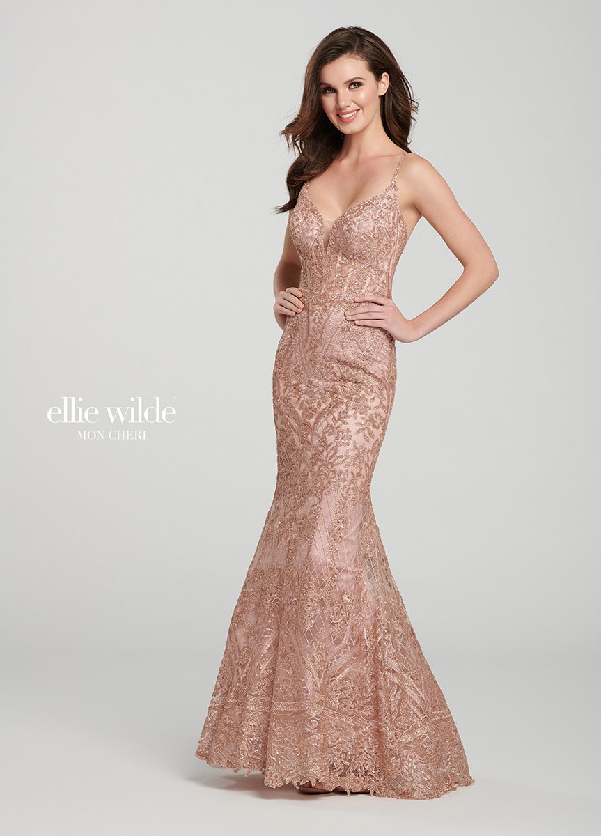 French Novelty Ellie Wilde EW119088 Sequin Embroidered Prom Dress