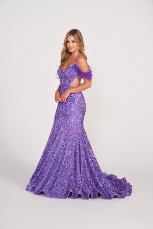 Ellie Wilde EW34017 Feather Sequin Prom Dress