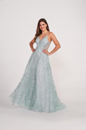 Ellie Wilde EW34048 Lace Sheer Back Prom Dress
