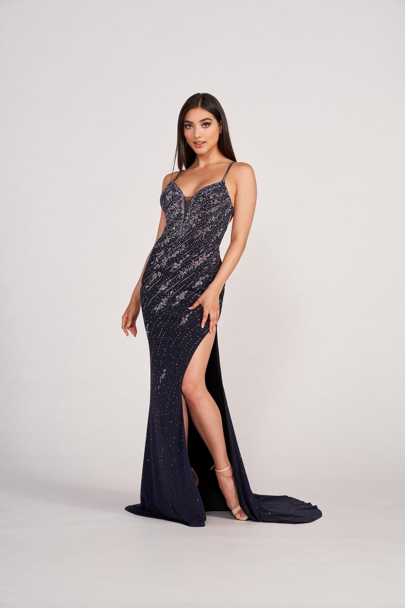 French Novelty Ellie Wilde EW34074 Sparkling High Slit Prom Dress