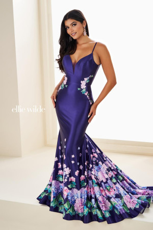 Ellie Wilde EW37000 Long Floral Mermaid Dress with Boned Bodice