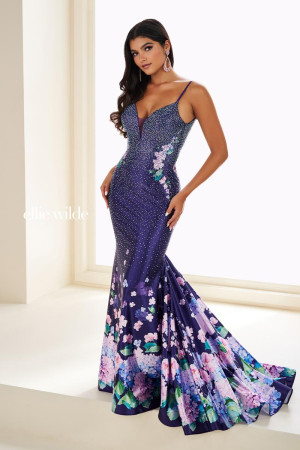 Ellie Wilde EW37005 Long Floral Mermaid Homecoming Dress