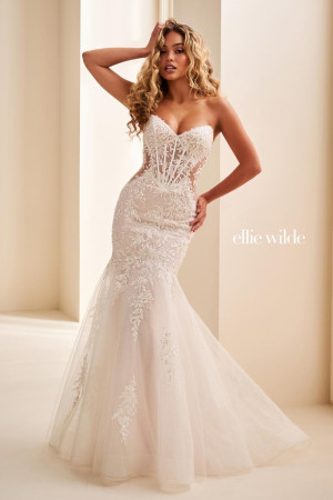 Ellie Wilde EW37085 Long Mermaid Dress with Strapless Corset Bodice