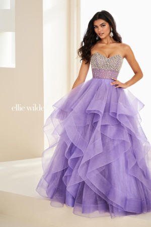 Ellie Wilde EW37221 Long Elegant Dress with Cascading Ruffle Skirt