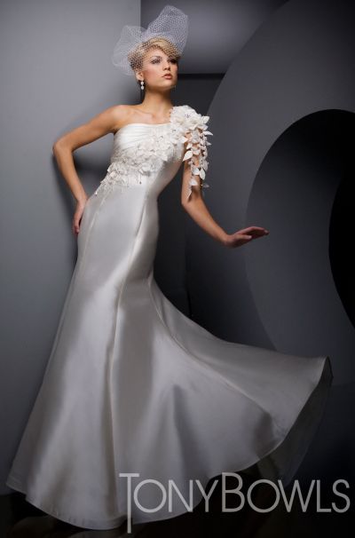 Tony Bowls Whites One Shoulder Destination Wedding Dress 210w50