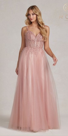 Nox Anabel F1086 Sheer Corset A-Line Gown