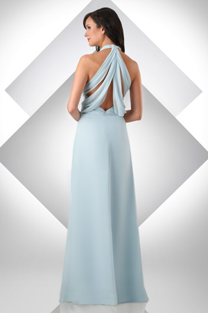 Bari Jay V Neck Long Chiffon Bridesmaid Dress With Draped Back 325