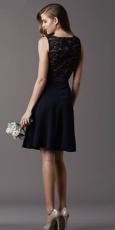 Watters 4845 Short Lace and Crepe Bridesmaid Dress: French Novelty