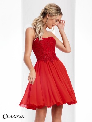 Size 4 Red Clarisse 3213 Sparkly Tulle Short Party Dress