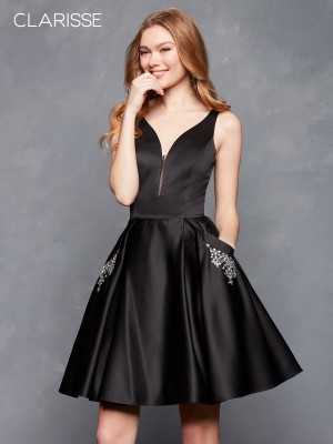 Size 6 Black Clarisse 3613 Short Dress with Beaded Pockets