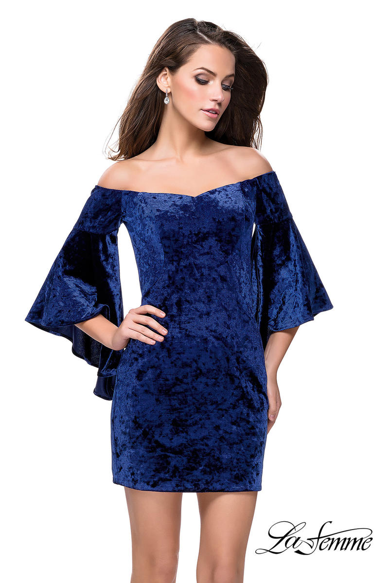 French Novelty: La Femme 26640 Off Shoulder Bell Sleeve Short