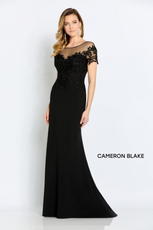 Size 12 Black Cameron Blake CB111 Illusion Lace Mother of Bride Gown