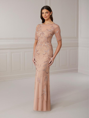 Size 14 Misty Blue Adrianna Papell Platinum 40421 Beaded Illusion Gown