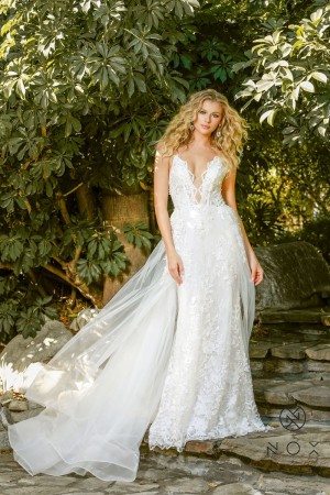 Nox Anabel F485W Floral Pearl Destination Wedding Gown