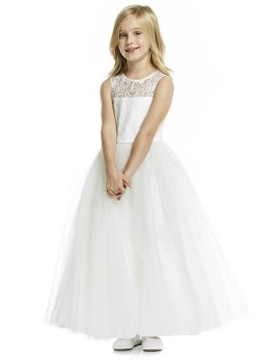 Dessy FL4052 Ivory Lace and Tulle Flower Girl Dress