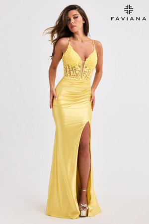 Faviana 11400 Long Dress with Shimmer Stretch Satin and Lace