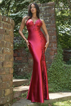 Faviana 11405 Long Homecoming Dress with Halter Stretch Satin