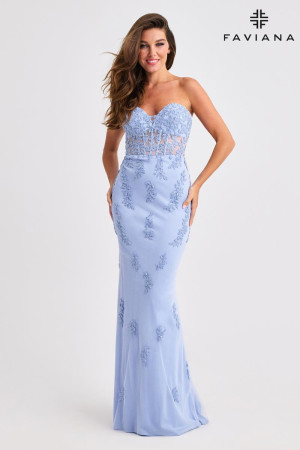 Faviana 11407 Designer Evening Gown with Strapless Tulle Corset