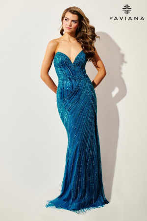 Faviana 11411 Charity Ball Gown with Glam Geometric Beaded Strapless