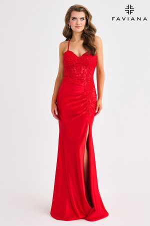 Faviana 11414 Long Dance Dress with Shimmer Stretch Satin And Lace