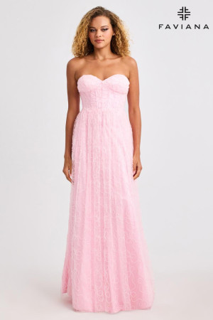 Faviana 11418 Long Rehearsal Dinner Dress with Strapless Beaded A-Line