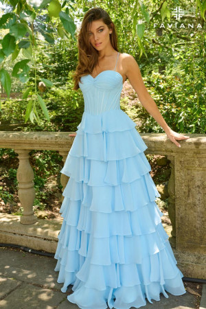 Faviana 11420 Long Anniversary Dress with Chiffon Tiered Ruffle Skirt