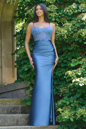 Faviana 11433 Long Awards Show Dress with Scoop Neck Sparkle Satin