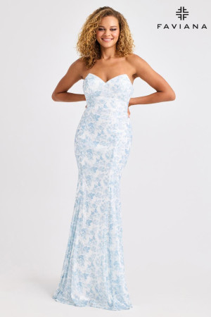 Faviana 11441 Long Celebration Dress with Pointed Bustier Strapless