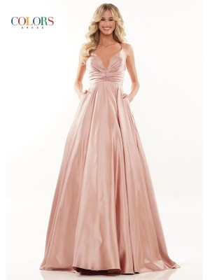 Glow by Colors G1089 Pleated V Neck Prom Dress
