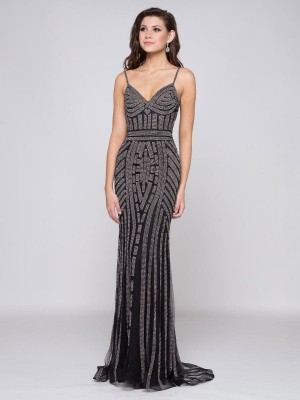 Size 2 Ocean Blue Glow by Colors G664 Fitted Beaded Gown