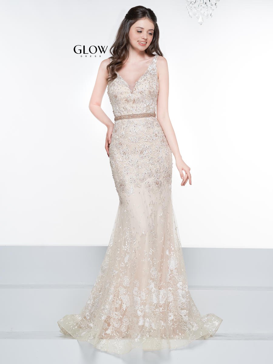 French Novelty Glow by Colors G832 Beautiful Floral Mesh Prom Dress