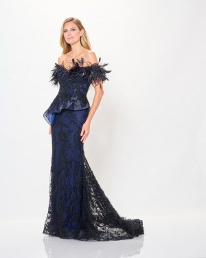 Ivonne D for Mon Cheri ID6208 Lace and Feather Gown