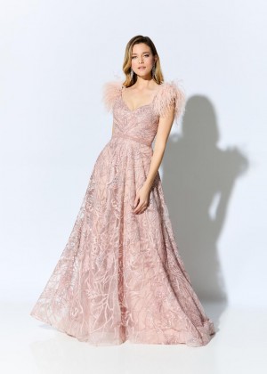 Ivonne D for Mon Cheri ID906 Lace Gown with Removable Feathers