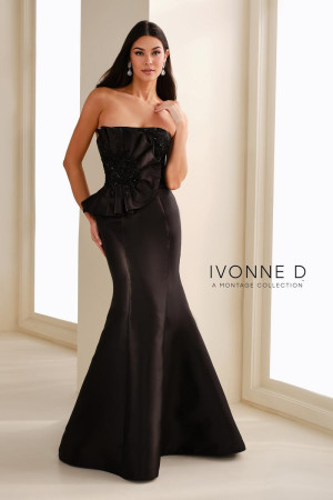 Ivonne D ID1401 Long Dress Featuring An Eye-Catching Pleated Strapless Flower
