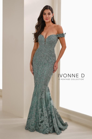 Ivonne D ID1407 Long Evening Dress Featuring An Off-The-Shoulder Mermaid