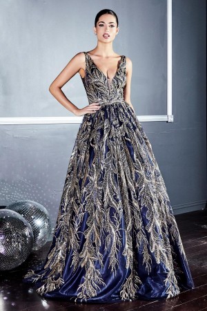 Ladivine J812 Sleeveless A-Line Beaded Gown