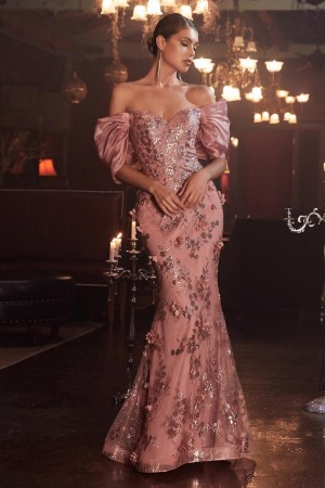 Ladivine J817 Off Shoulder Ruffle Sleeve Gown