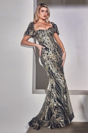 Ladivine J833 Puff Sleeve Fitted Gown