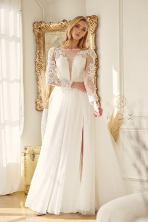 Nox Anabel JE911 Sheer Long Sleeve A-Line Bridal Gown