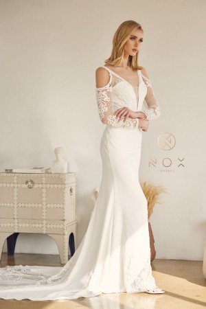 Nox Anabel JE916 Sheer Long Sleeve Semi-Formal Bridal Gown