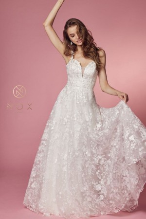 Nox Anabel JE922 Sheer Floral Informal Wedding Gown