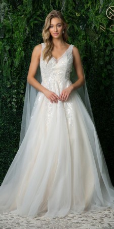 Nox Anabel JE947 A-Line Bridal Gown with Shoulder Drapes