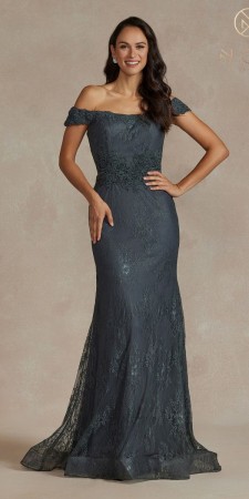 Nox Anabel JQ501 Off Shoulder Sheer Lace Gown