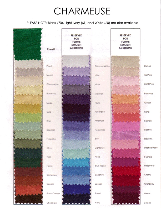 Jordan Bridesmaids Charmeuse Color Chart