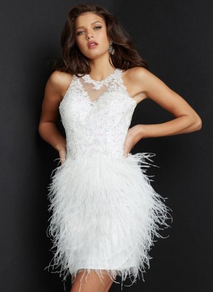 JVN by Jovani JVN07895 Feather Skirt Short Dress