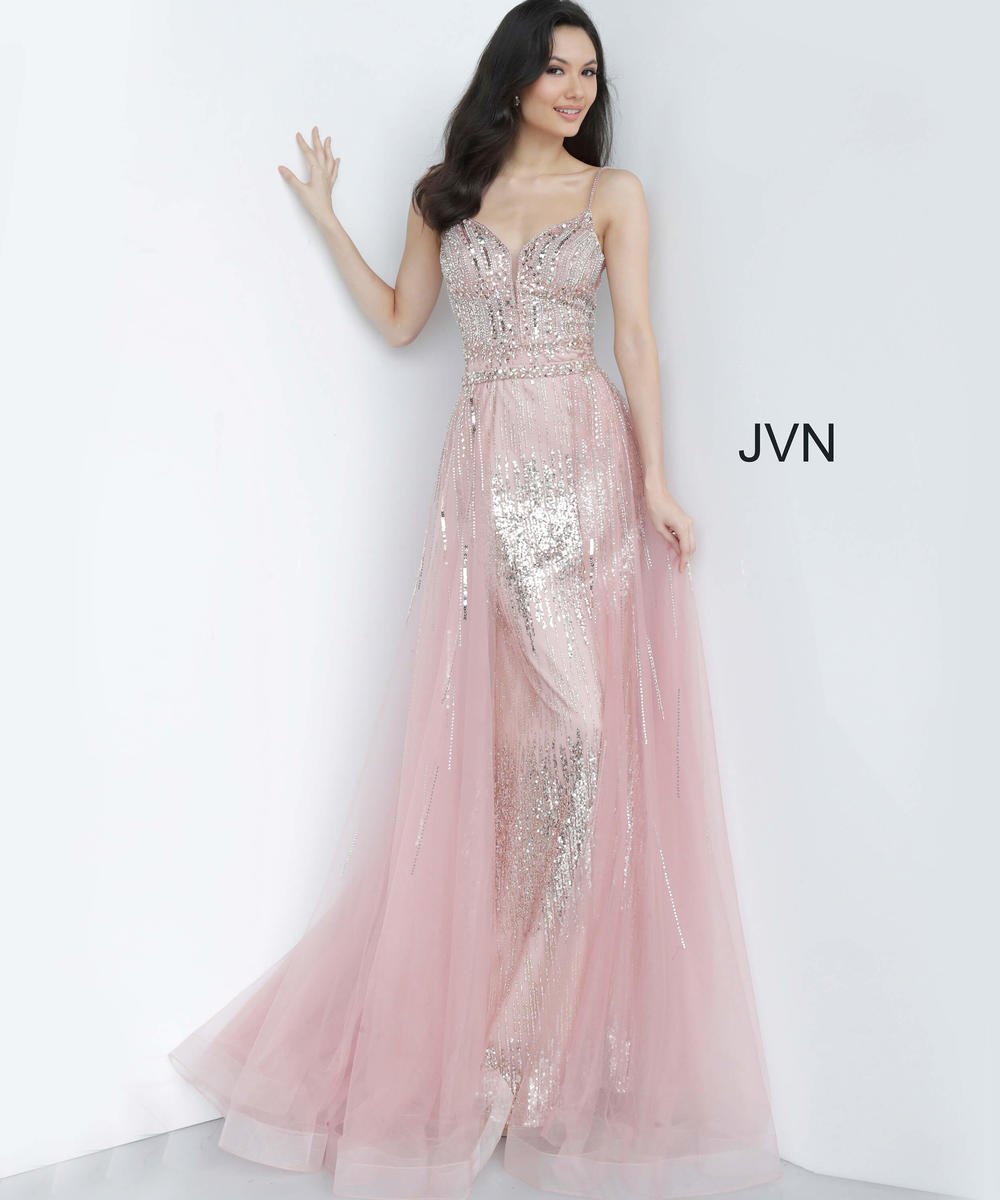 French Novelty Jovani JVN2151 Sparkling Gown with Overskirt