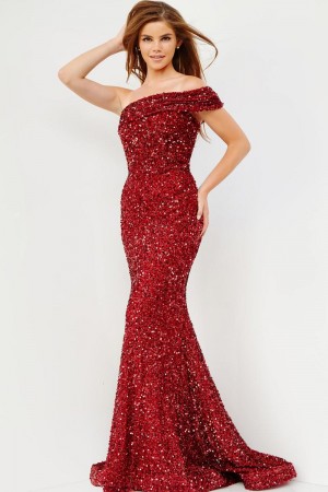 JVN by Jovani JVN23116 Sequin One Shoulder Prom Dress